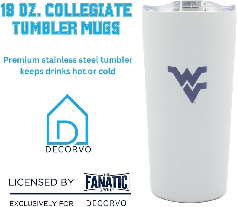 Decorvo Officially Licensed Collegiate Stainless Steel Tumbler - Double Walled Insulated Travel Tumbler with Slide Lid - 18 oz (West Virginia - Gray) - Image 2